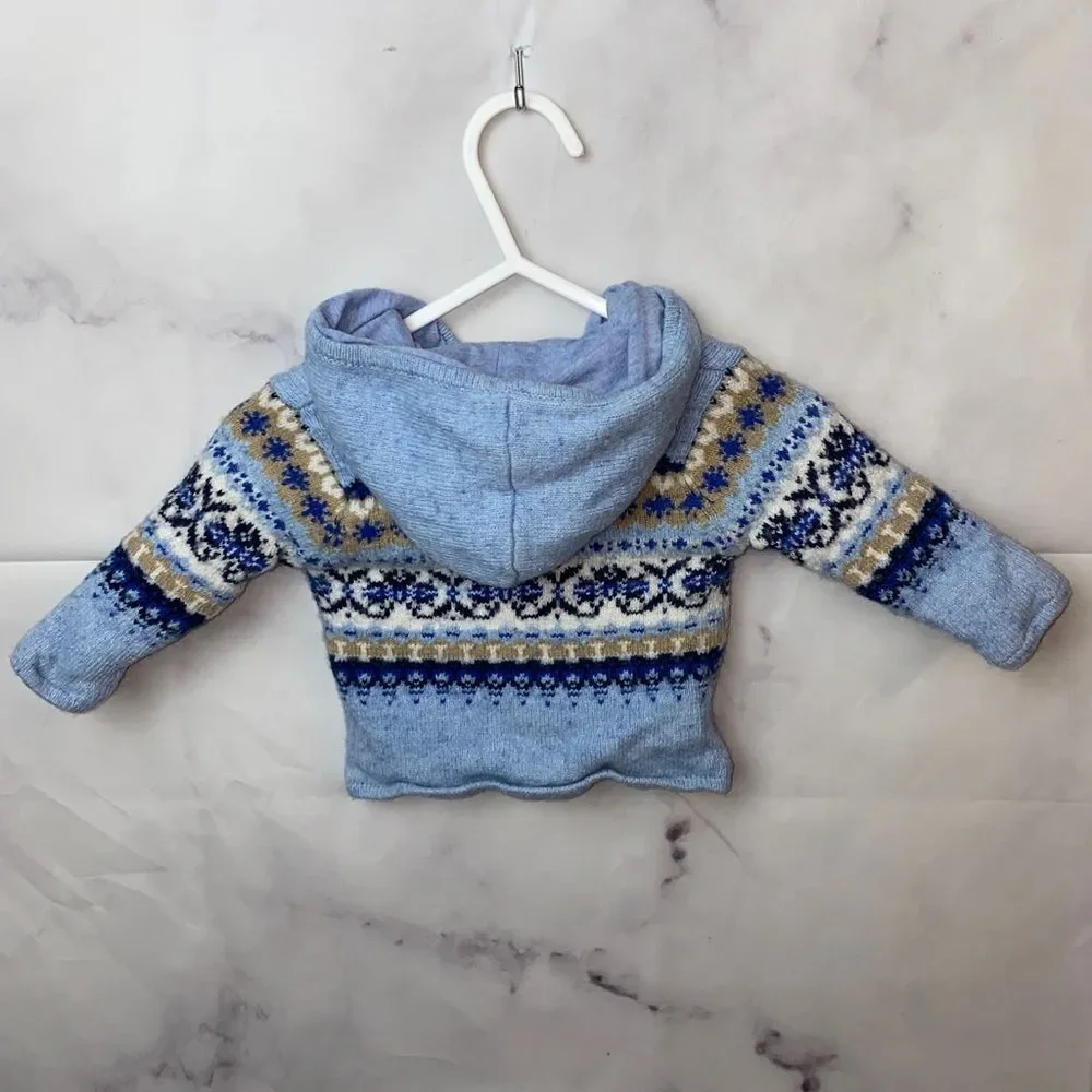 Baby Gap 3-6 M Newborn Infant Knit Blue Hoodie Sweater Button lined